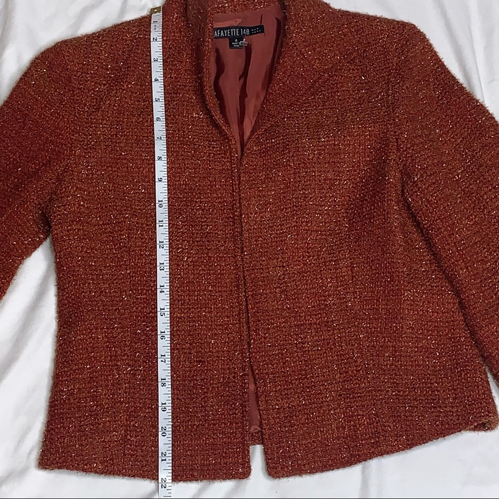 Lafayette 148 Metallic Sparkle Wool Tweed Blazer Suit Red Orange Silver Work 4 - Picture 13 of 16